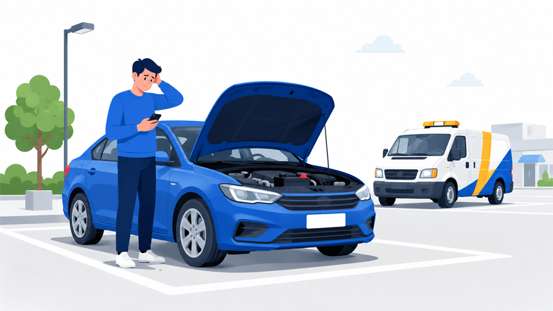 出先の駐車場でのバッテリートラブルのイメージ